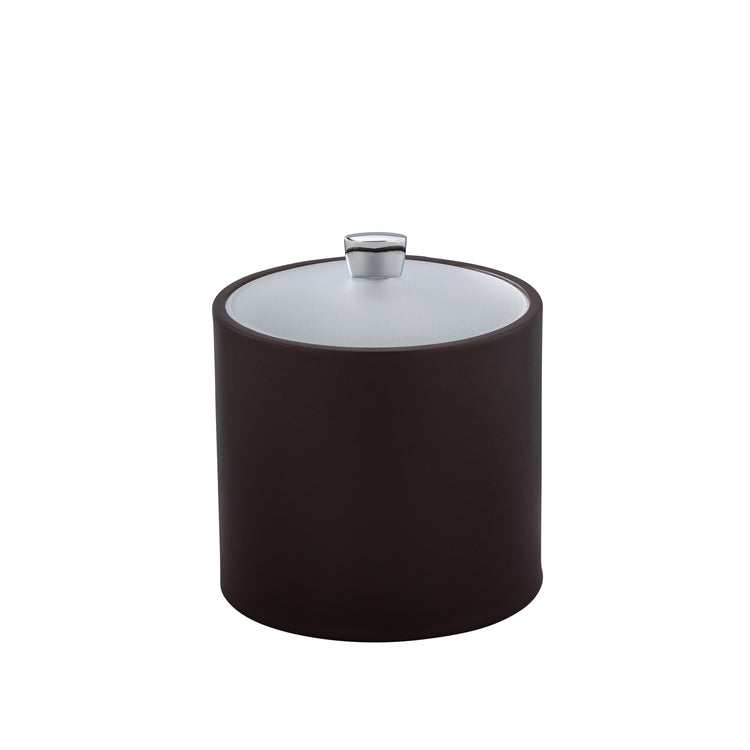 Chocolate | Arc Collection 2-quart ice bucket with acrylic lid and chrome arc handle, perfect for luxury suites.