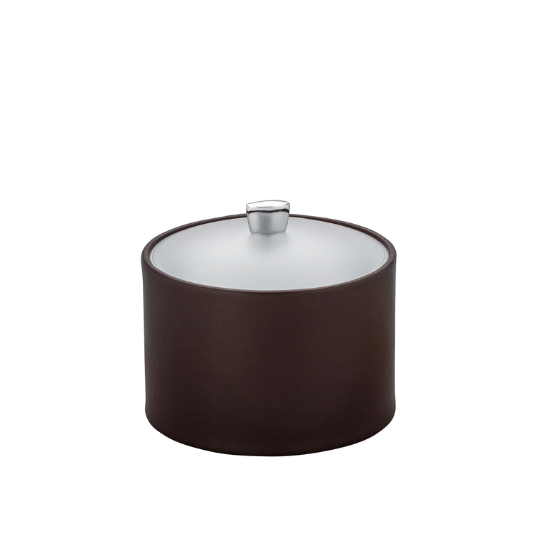 Chocolate | Contemporary Mesa ice bucket with a chrome arc knob and durable acrylic cover for stylish guest amenities.