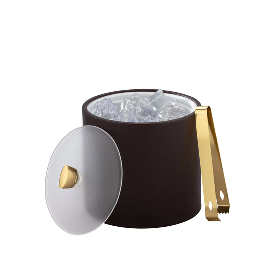 Chocolate | Upscale 2-quart ice bucket with gold arc knob and frosted acrylic cover, perfect for high-end hospitality.