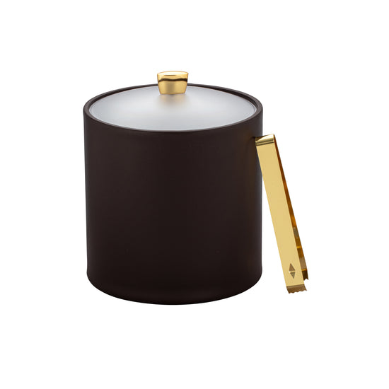 Chocolate | Contemporary Arc Ice Bucket with gold arc knob and sleek acrylic cover, perfect for upscale spaces.