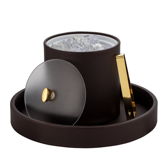 Chocolate | Sophisticated Arc Ice Bucket with gold arc knob and acrylic cover, ideal for hospitality decor.