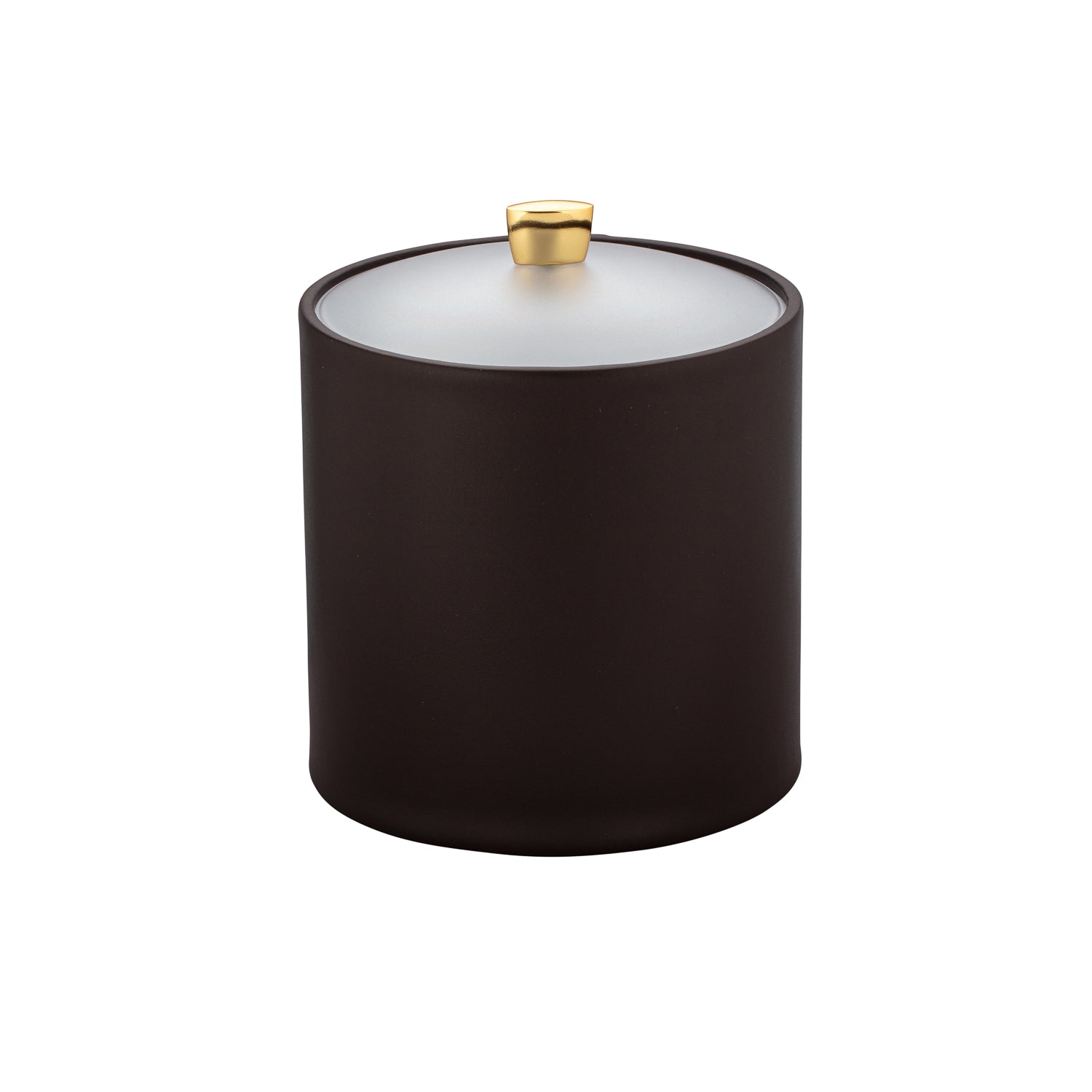 Chocolate | Stylish Arc 3qt ice bucket with a polished gold arc knob and frosted acrylic cover for hospitality use.