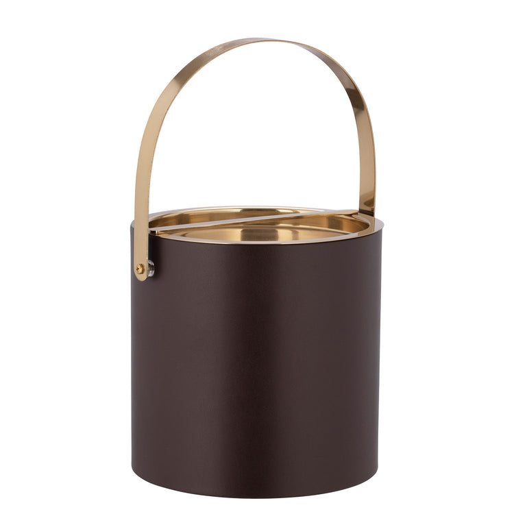 Chocolate | Elegant Milan 3qt Ice Bucket with a stylish polished gold arch handle and bridge cover, crafted for high-end gatherings and events.