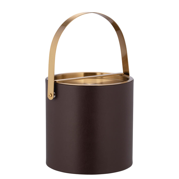 Chocolate | Sophisticated Santa Barbara 3qt Ice Bucket featuring a durable brushed gold arch handle and bridge cover, designed for both function and elegance.