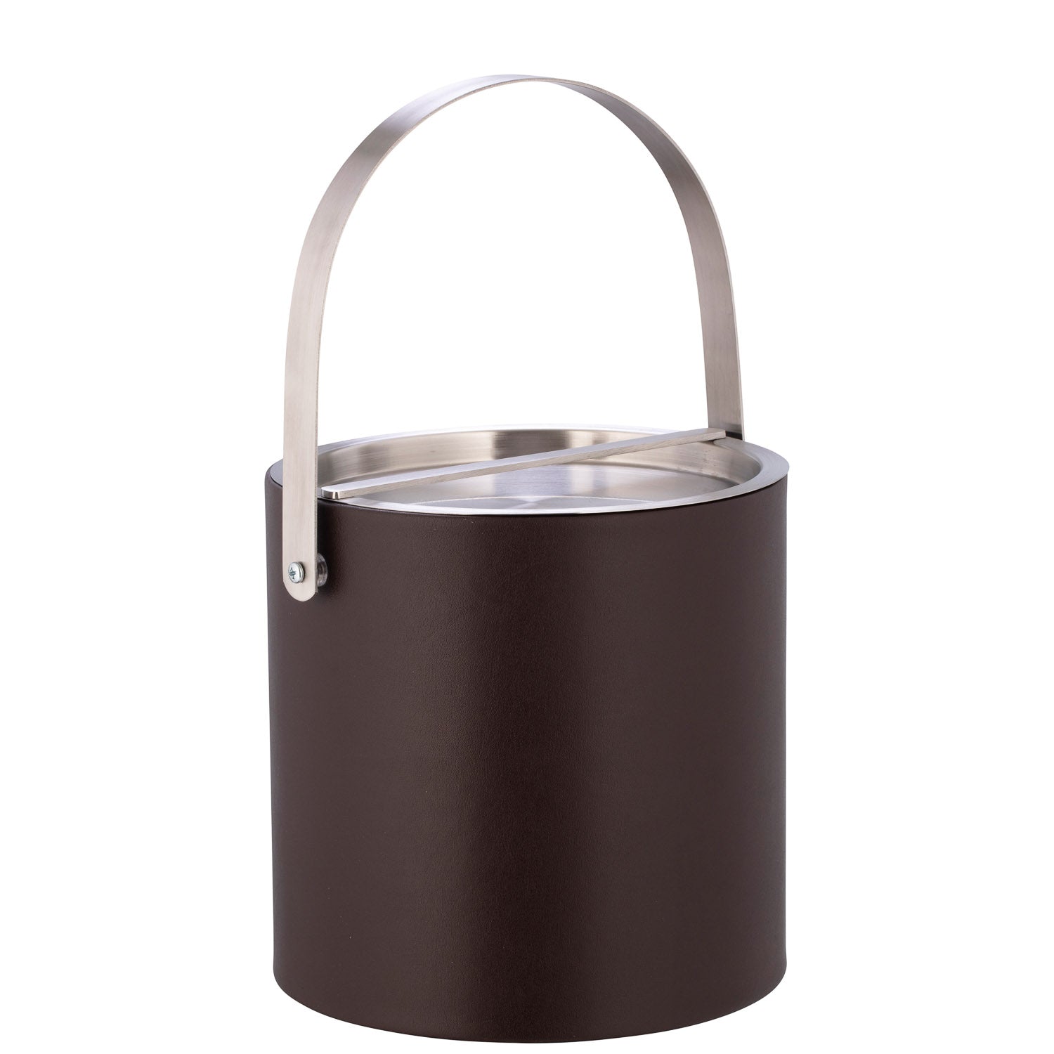 Chocolate | Sydney 3qt Ice Bucket featuring a sturdy brushed stainless arch handle and bridge cover, ideal for keeping ice fresh while adding a touch of style to your bar setup.