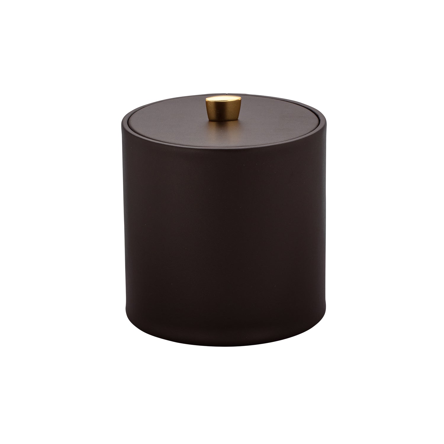 Chocolate | Contemporary Oxford 3qt Ice Bucket equipped with a sleek material cover and a polished gold arc knob, combining functionality with style for your home bar.