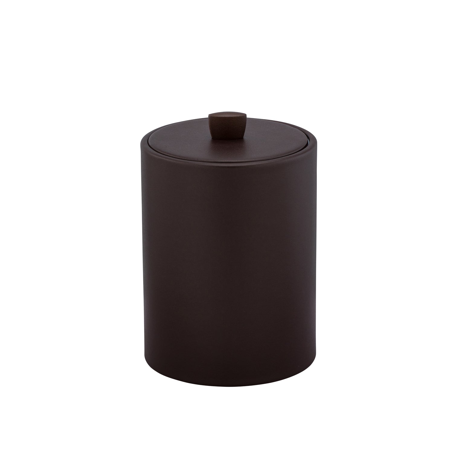 Chocolate | Contemporary Durham tall ice bucket featuring a stylish material cover and eye-catching oil-rubbed bronze arc knob, ideal for upscale dining settings.