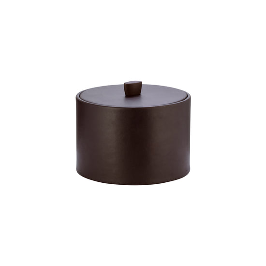 Chocolate | Durham Mesa Ice Bucket with material cover and oil-rubbed bronze arc knob, offering a refined and sophisticated look for guestroom use.