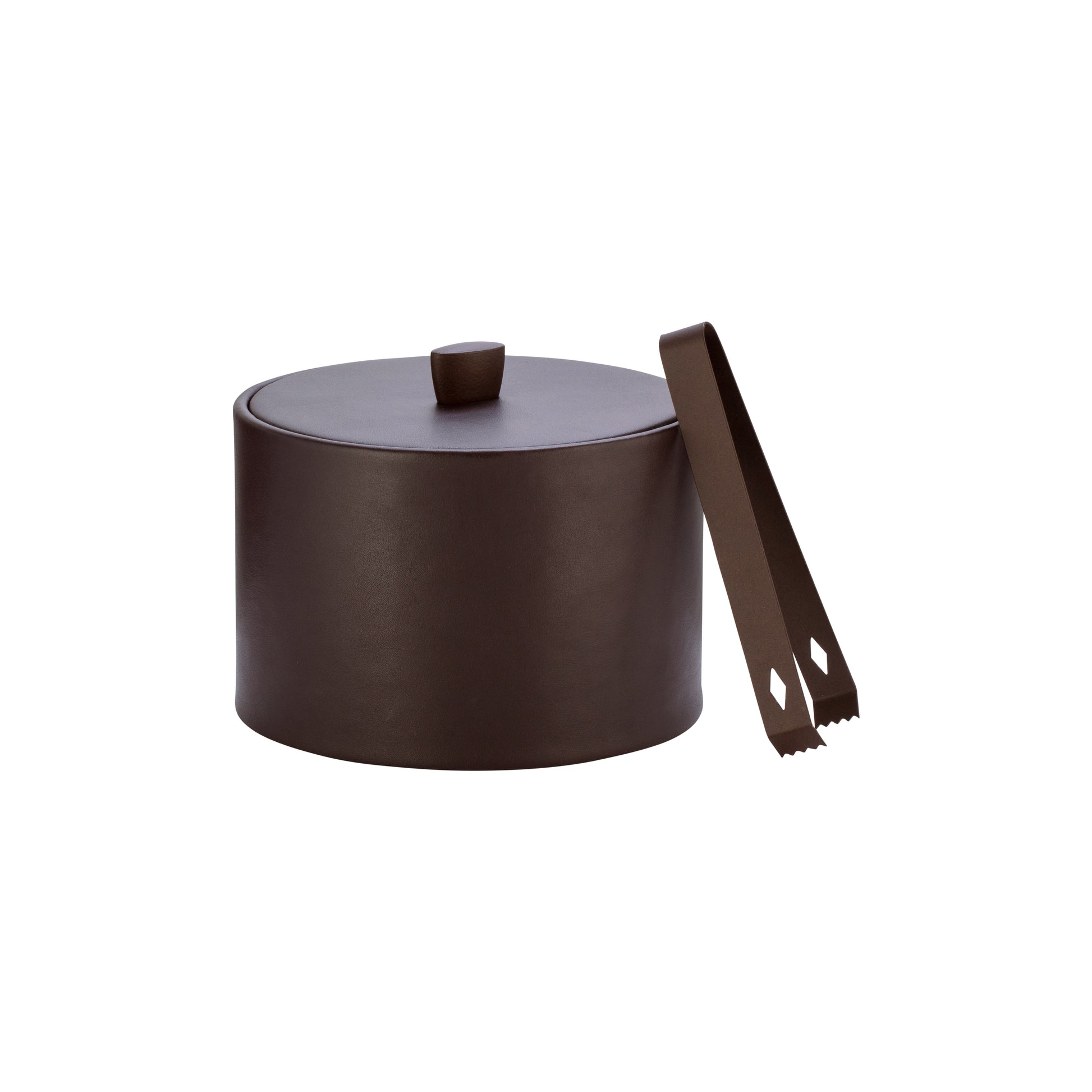 Chocolate | Durham Mesa Ice Bucket with material cover and oil-rubbed bronze arc knob, designed to add luxury and functionality to modern interiors.