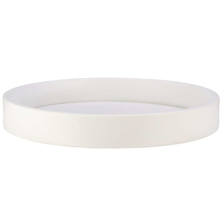 White | Gallery 14" Round Tray, with a clean, modern aesthetic, perfect for serving or as a decorative accent in upscale guestrooms.