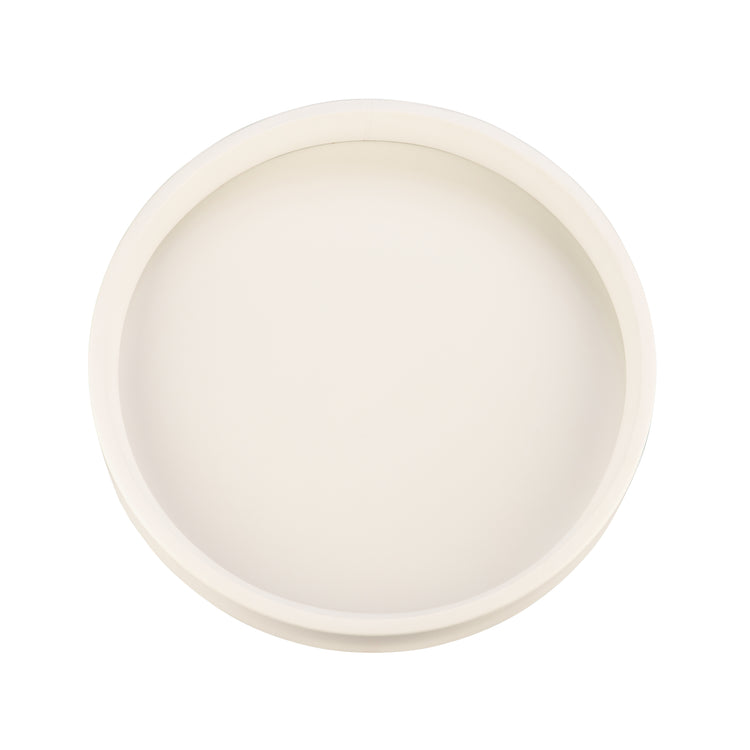 White | Chic Gallery 14" Round Tray, offering a refined touch to hotel rooms and lounges with its elegant design.