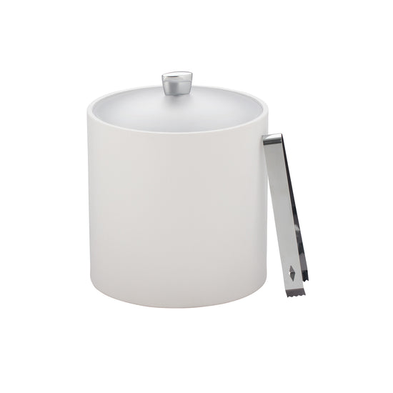 White | Modern Arc 3qt Ice Bucket with acrylic cover and chrome arc knob, perfect for upscale decor.