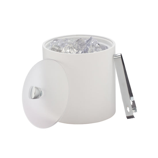 White | Modern Arc 3qt Ice Bucket with acrylic cover and chrome arc knob, perfect for upscale decor.