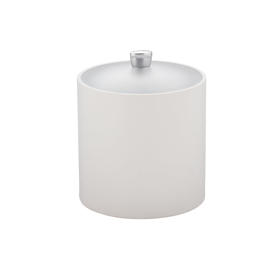 White | Contemporary 3-quart ice bucket with a chrome arc knob and clear acrylic cover for luxurious suites.