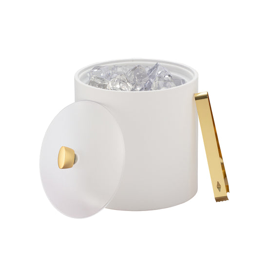 White | Elegant 3qt Ice Bucket featuring a durable acrylic cover and a polished gold arc knob.