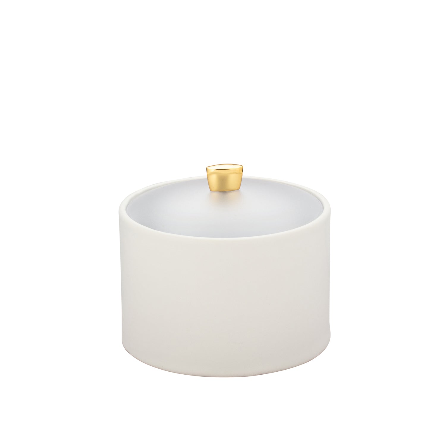 White | Luxurious Arc Mesa Ice Bucket with acrylic cover and gold arc knob, ideal for high-end hospitality environments.