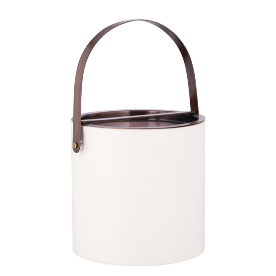 White Sleek | Barcelona 3qt Ice Bucket with an elegant oil-rubbed bronze arch handle and bridge cover, designed for premium amenities.