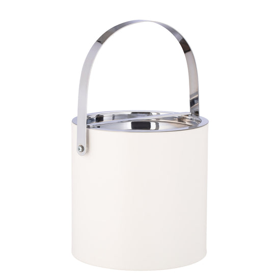 White | Refined Manhattan 3qt Ice Bucket featuring a polished chrome arch handle and bridge cover, perfect for serving chilled beverages in style.