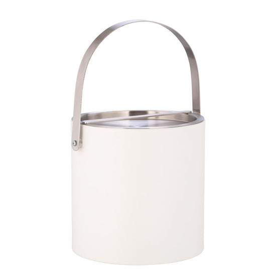 White | Sydney 3qt Ice Bucket with a brushed stainless arch handle and bridge cover, perfect for parties, ensuring your ice is easily accessible and beautifully presented.