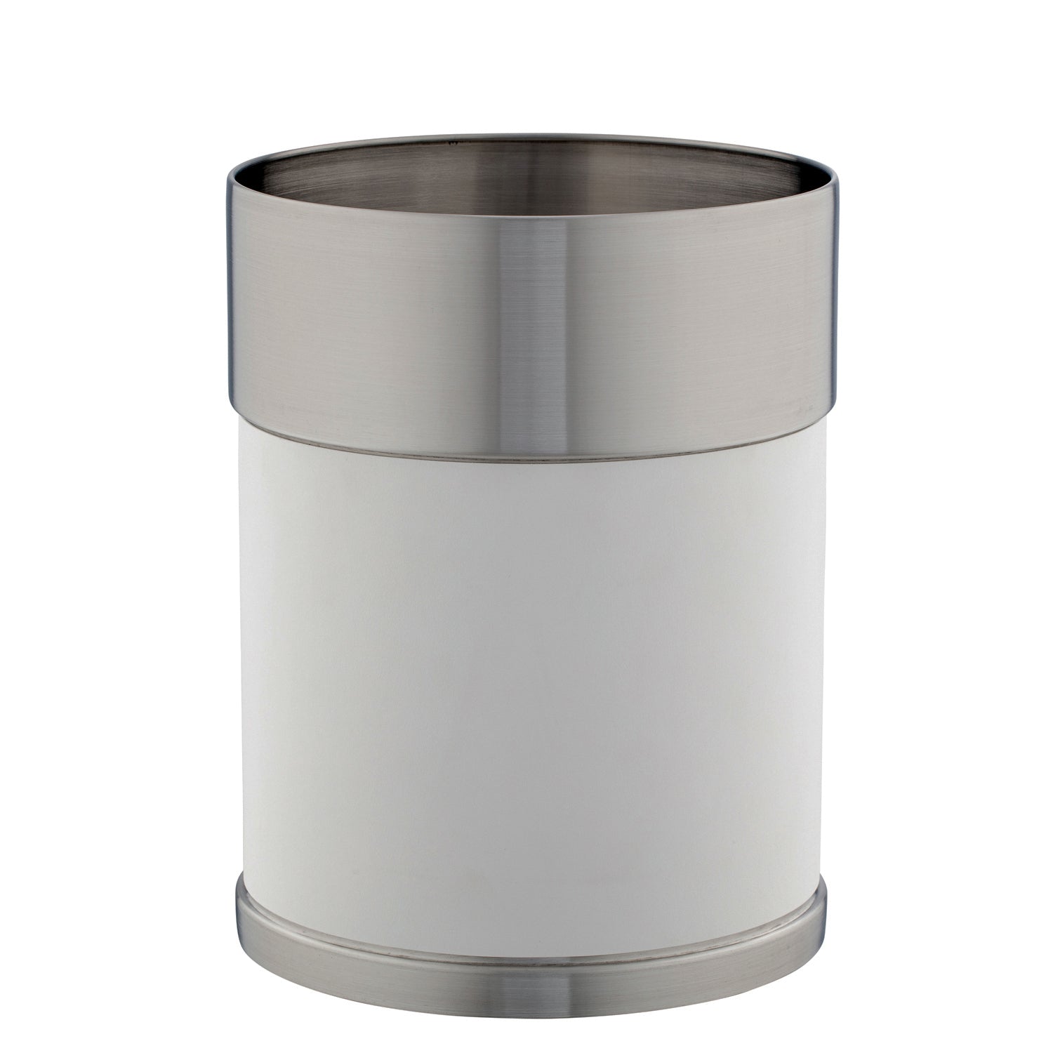 White | Durable Modesto Stainless Wastebasket designed for stylish waste disposal, combining functionality with an elegant aesthetic for any space.