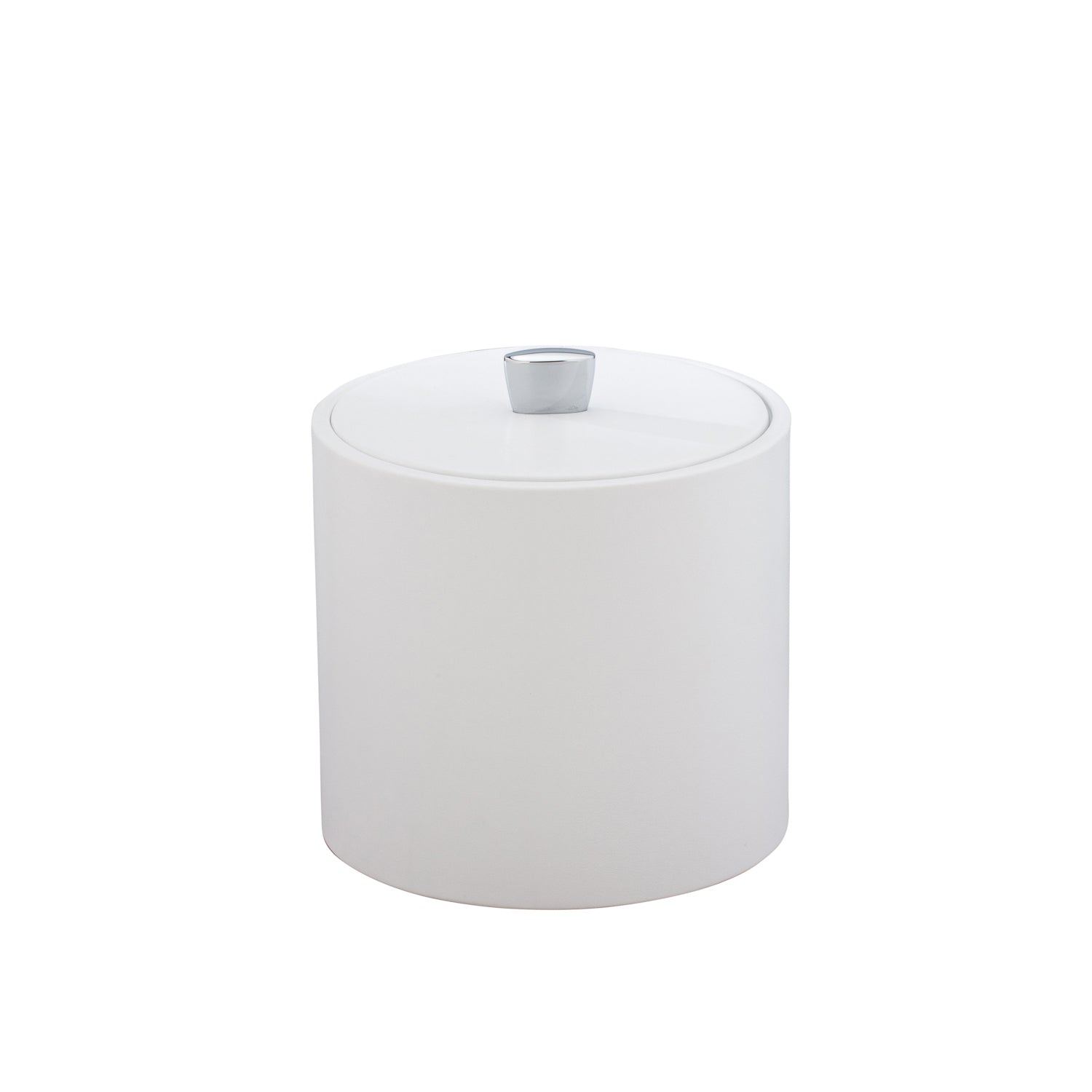 White | Stylish 2qt Dorchester ice bucket with a material cover and chrome arc knob, combining elegance and functionality for premium hospitality settings.