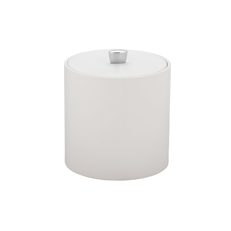 White | Stylish 3qt Dorchester ice bucket with a material cover and chrome arc knob, combining elegance and practicality for premium hospitality environments.