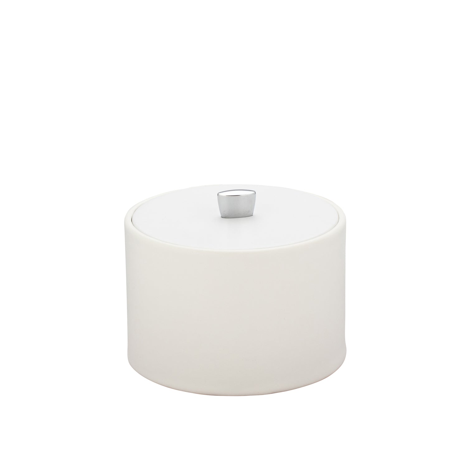 White | Stylish Dorchester Mesa ice bucket with a material cover and chrome arc knob, blending elegance and functionality for premium hospitality environments.