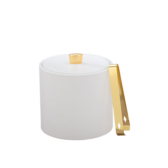 White | The Oxford 2qt ice bucket with a material cover and bold gold arc knob.