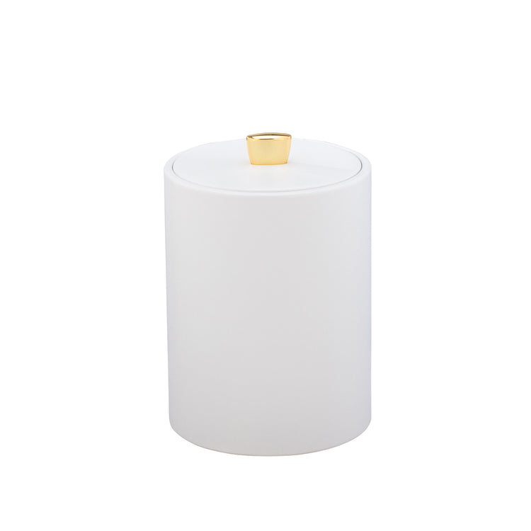 White | Classic Oxford Tall Ice Bucket with a sophisticated material cover and a striking gold arc knob, enhancing the decor of your entertaining space.