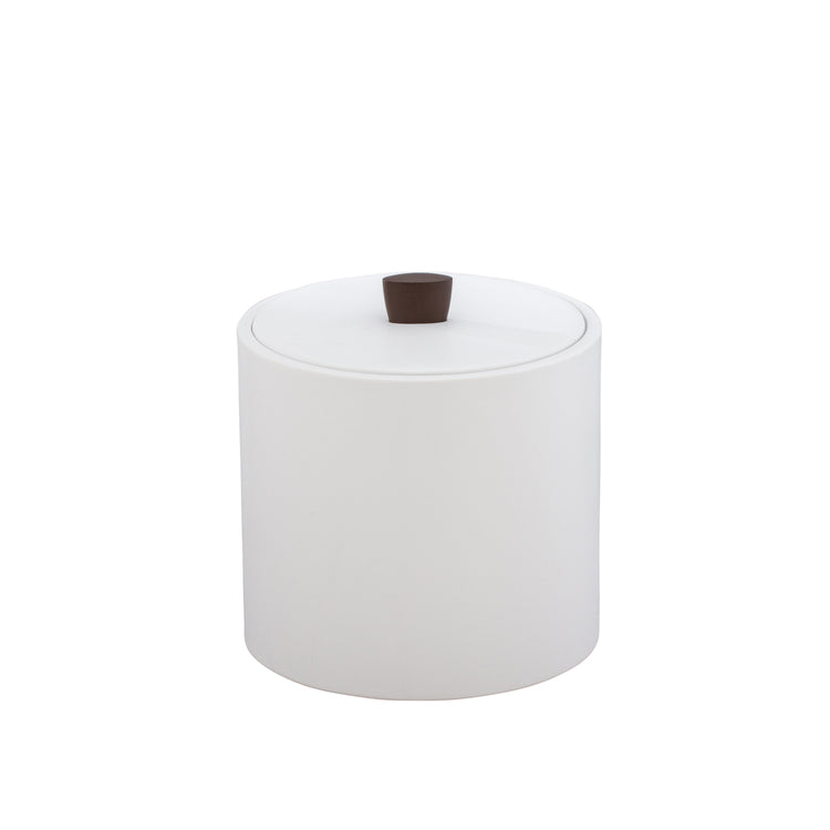 White | Stylish Durham 2qt ice bucket with a material cover and oil-rubbed bronze arc knob, blending elegance and functionality for premium hospitality environments.