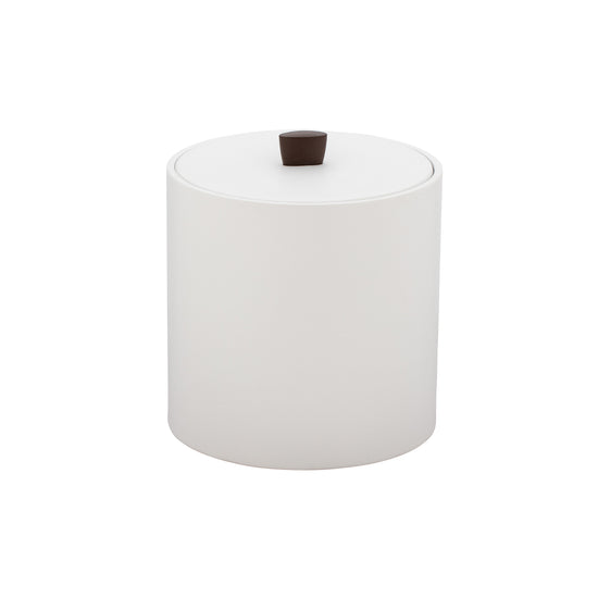 White | Stylish Durham 3qt ice bucket with a material cover and oil-rubbed bronze arc knob, combining elegance and functionality for premium hospitality environments.