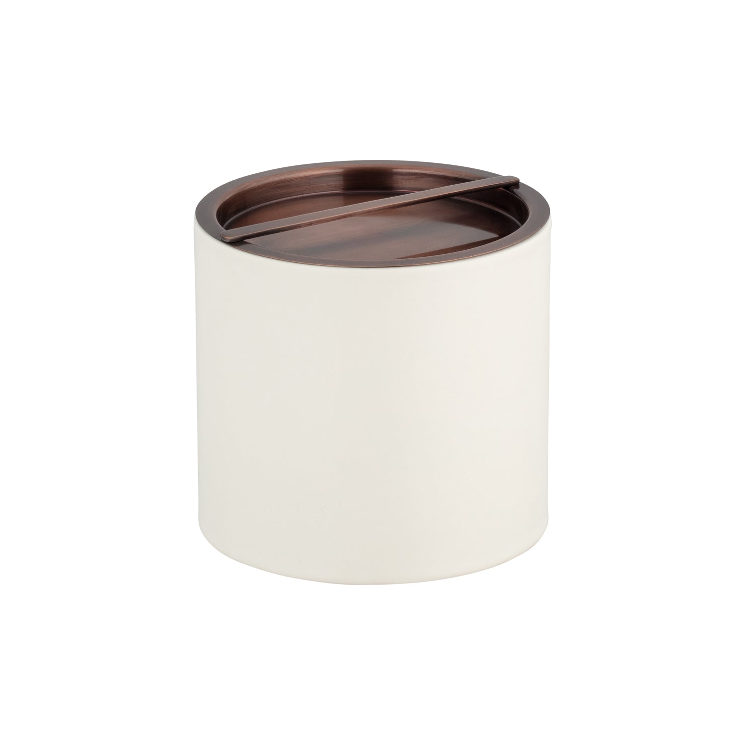 White | Chic Barcelona 2qt Ice Bucket with an elegant oil-rubbed bronze bridge cover, designed for high-end hospitality use.