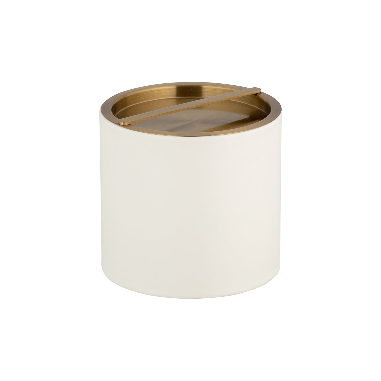 White | Sophisticated Santa Barbara 2qt Ice Bucket with a polished brushed gold bridge cover, perfect for combining functionality with elegance.