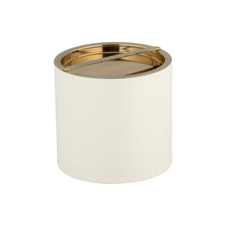 White | Milan 3qt Ice Bucket featuring a striking polished gold bridge cover, perfect for keeping ice on hand while entertaining guests.