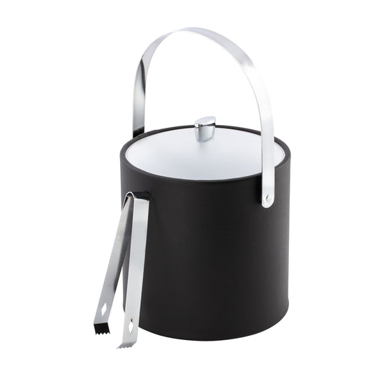 Black | Contemporary ice bucket with chrome arc knob, arch handle, and transparent acrylic cover for premium guest rooms.