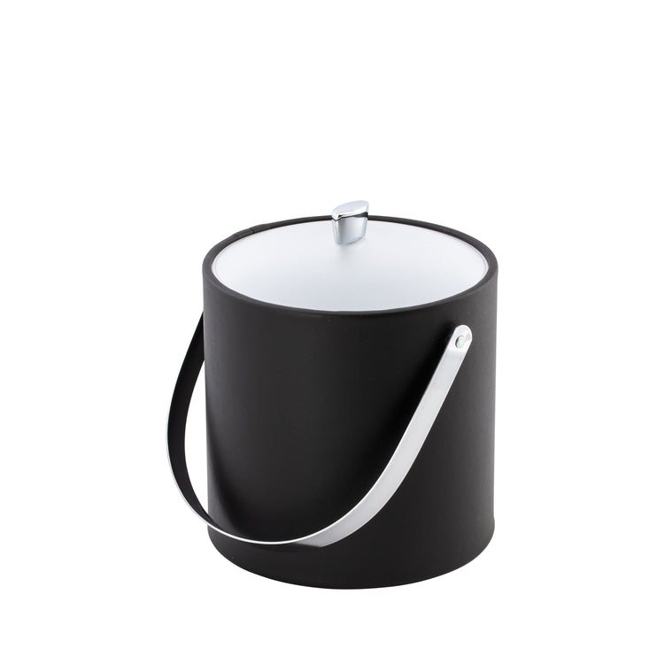 Black | Sophisticated ice bucket with chrome arc knob, arch handle, and sleek acrylic cover for luxury suites.