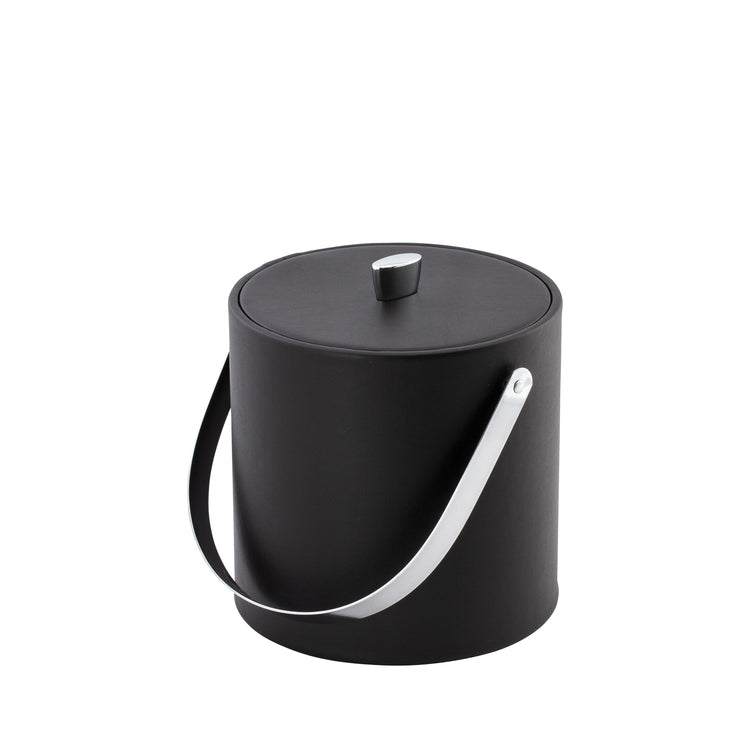 Black | Elegant Dorchester 3qt ice bucket with a material cover, chrome arc knob, and arch handle, designed to elevate upscale hospitality service.