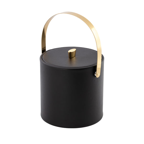 Black | Oxford 3qt ice bucket with a premium material cover, featuring a gold arc knob and an elegant arch handle, perfect for upscale hospitality settings.