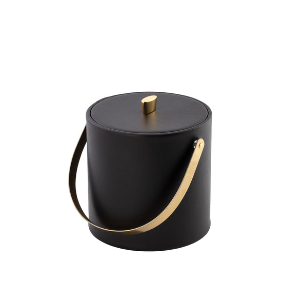 Black | Elegant Oxford 3qt Ice Bucket featuring a luxurious material cover, gold arc knob, and arch handle, perfect for serving chilled drinks at any occasion.