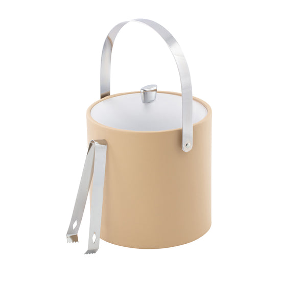 Beige | Arc 3qt ice bucket with a polished chrome knob, arch handle, and durable acrylic cover for hospitality use.