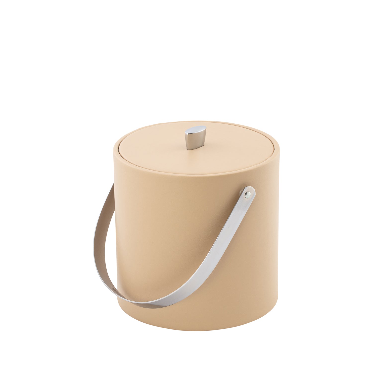 Beige | Chic 3-quart ice bucket from the Dorchester collection featuring a stylish material cover, chrome arc knob, and arch handle for added functionality.