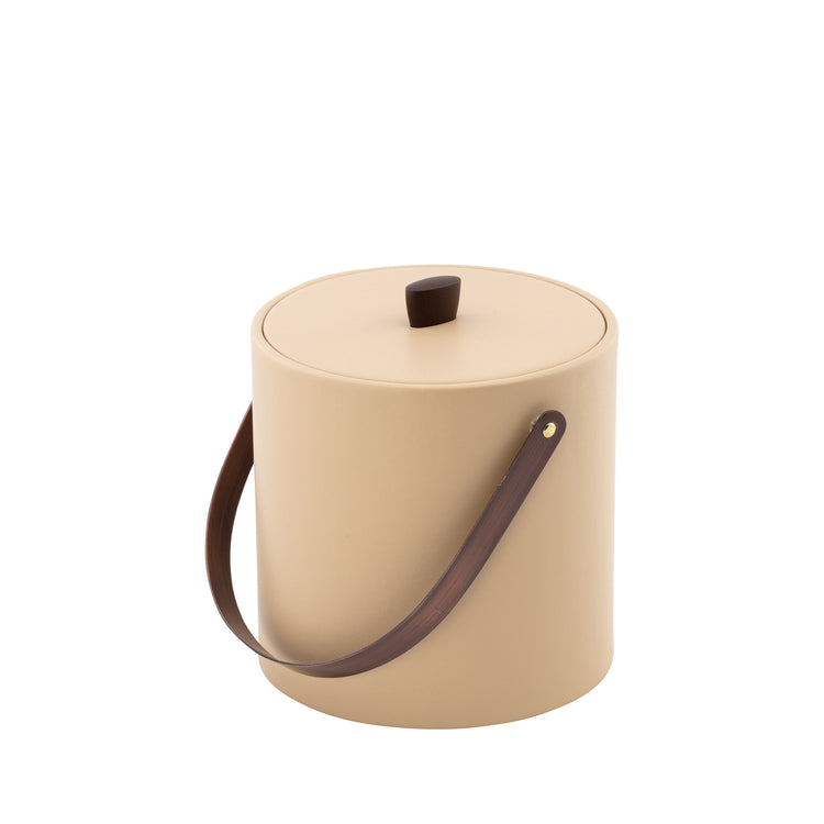 Beige Chic 3-quart ice bucket from the Durham collection, crafted with a stylish material cover, oil-rubbed bronze arc knob, and convenient arch handle for sophisticated service.