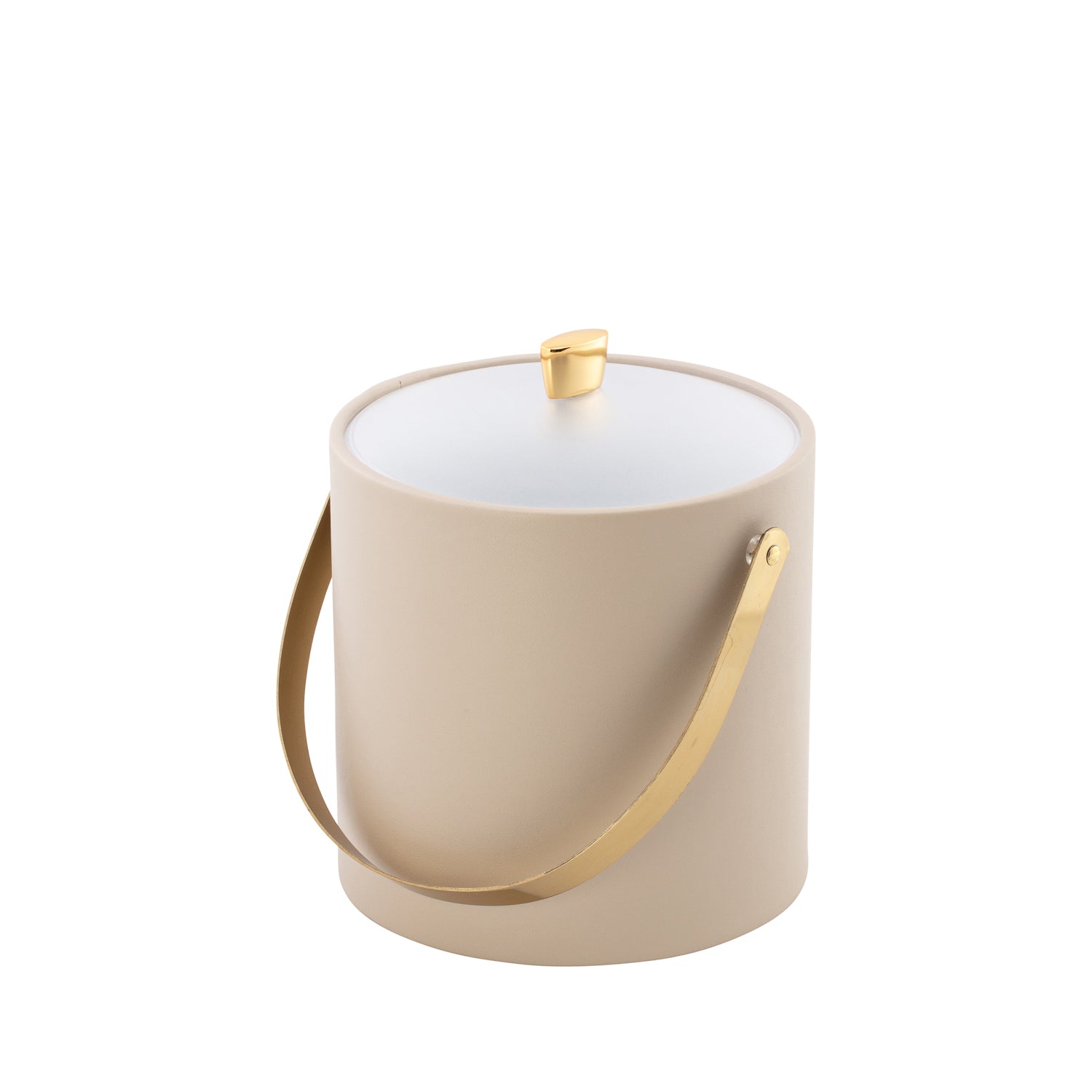 Taupe | Modern Arc 3qt ice bucket with gold arc knob, arch handle, and durable acrylic cover for upscale hospitality.