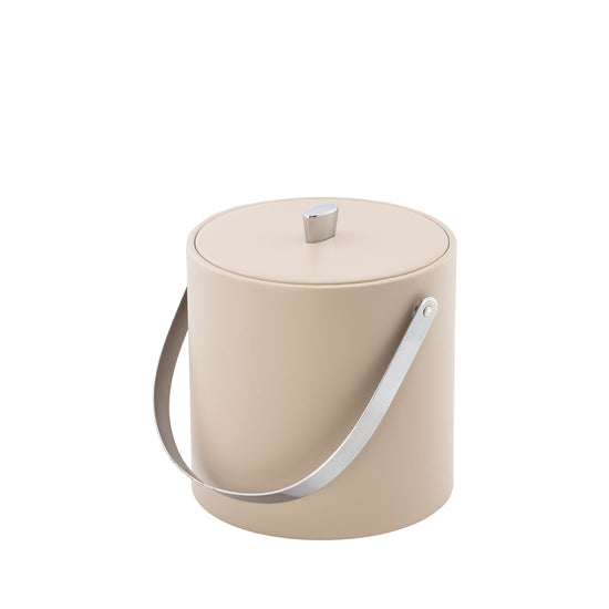 Taupe | Sophisticated Dorchester ice bucket with a sleek design, material cover, chrome arc knob, and arch handle, perfect for luxury in-room dining.