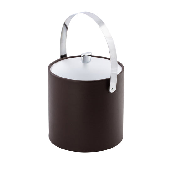 Chocolate | Arc 3qt ice bucket with stylish chrome arc knob, elegant arch handle, and frosted acrylic cover.