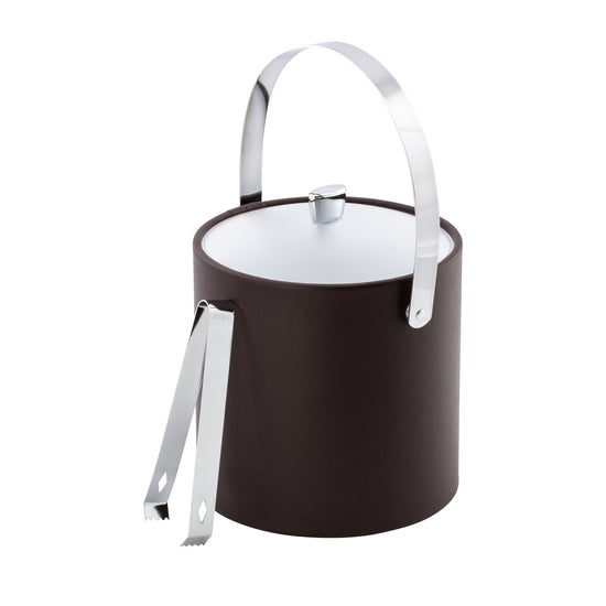 Chocolate | Luxurious 3qt ice bucket with chrome arc knob, arch handle, and durable acrylic cover for suites.