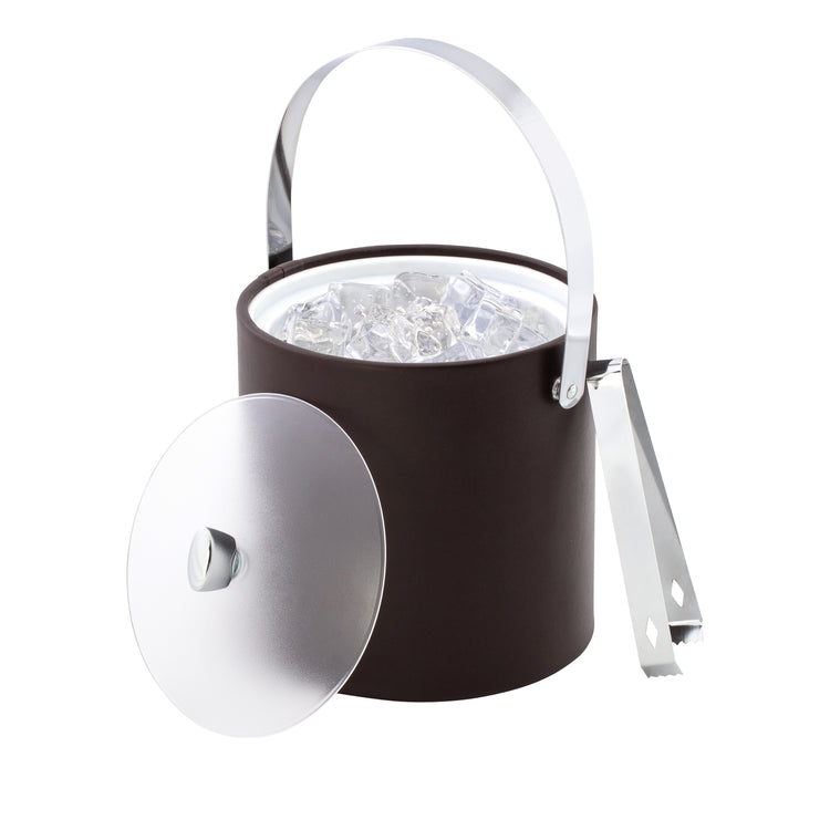 Chocolate | Upscale ice bucket featuring a chrome arc knob, arch handle, and acrylic lid for modern hotel rooms.