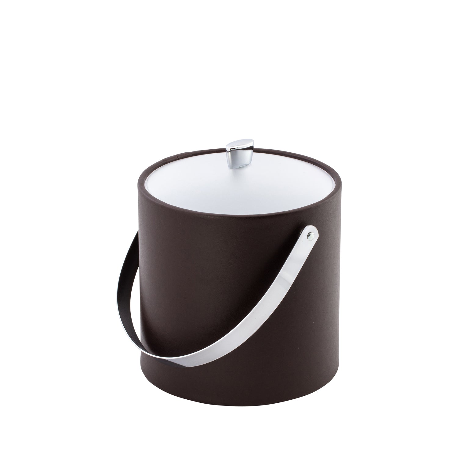 Chocolate | Elegant Arc Collection ice bucket with chrome arc knob, arch handle, and acrylic cover for guest amenities.