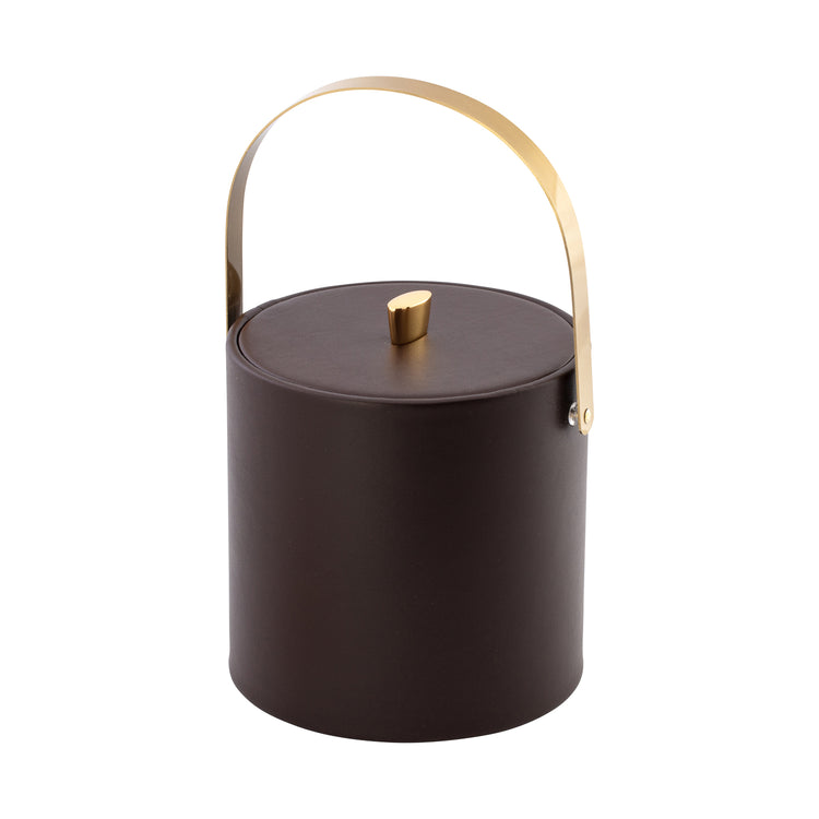 Chocolate | Oxford 3qt ice bucket designed with a textured material cover, gold arc knob, and a convenient arch handle for a modern, upscale look.