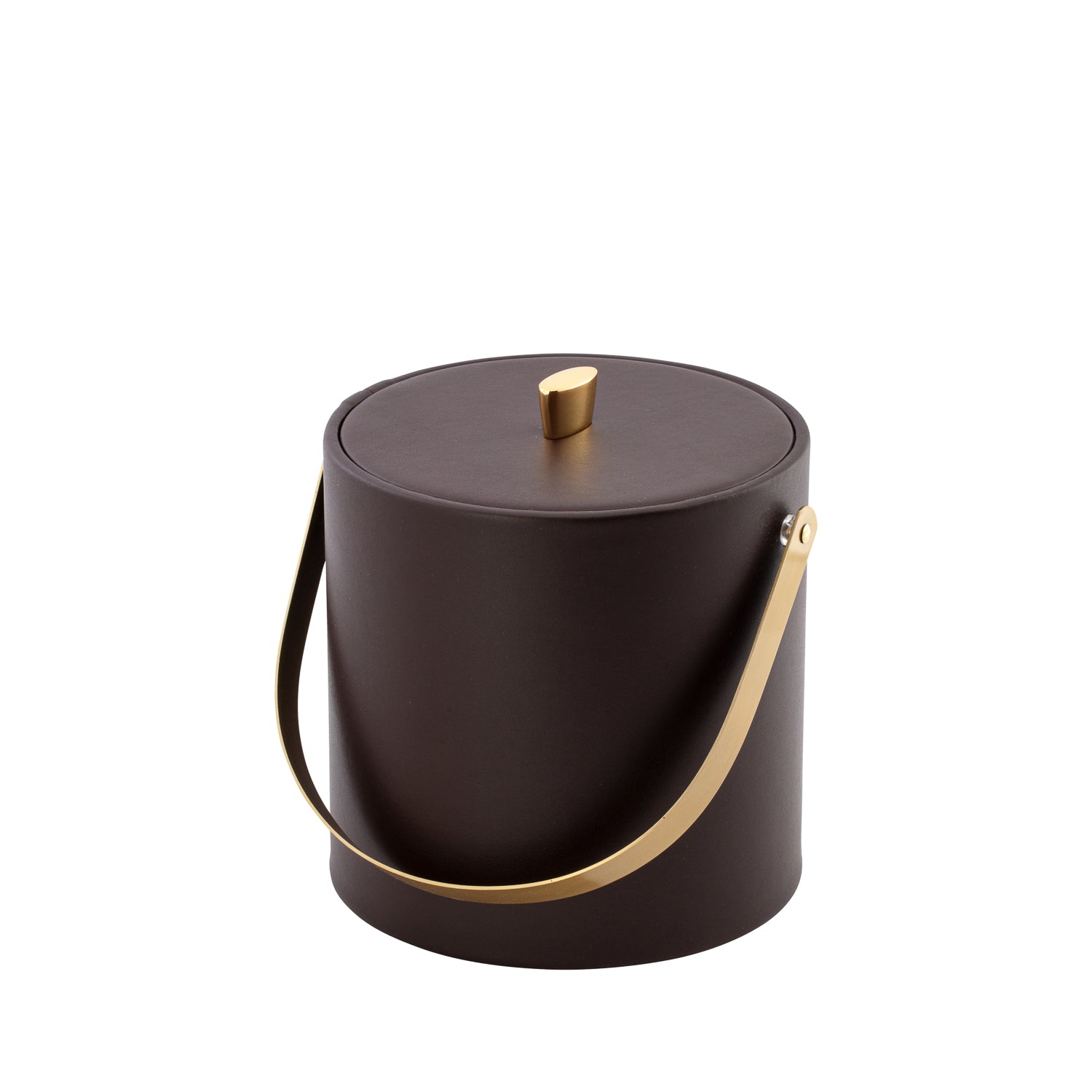 Chocolate | Contemporary Oxford 3qt Ice Bucket equipped with a sturdy material cover, polished gold arc knob, and functional arch handle, blending style with practicality.